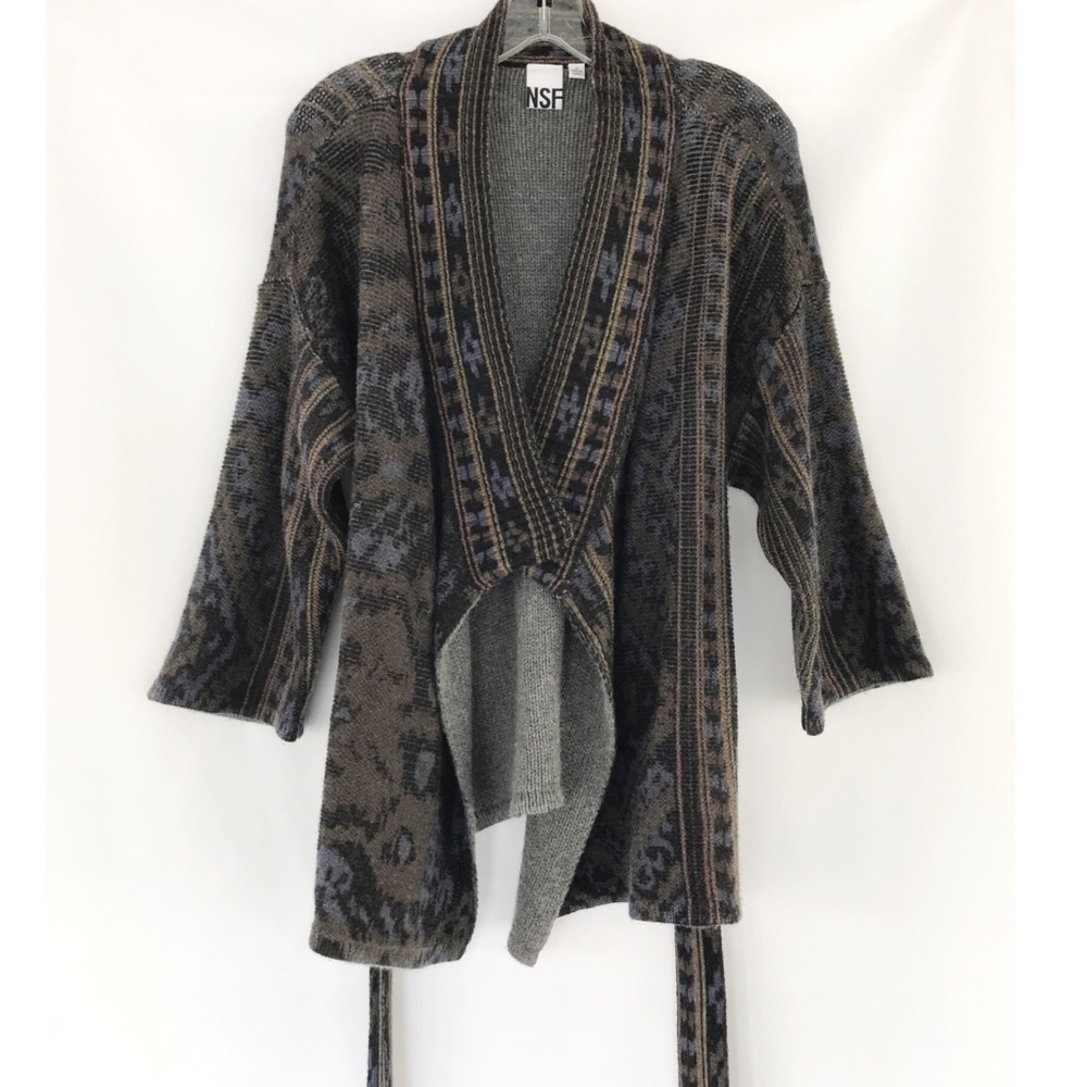 NSF Wool Cashmere Belted Cardigan Sweater